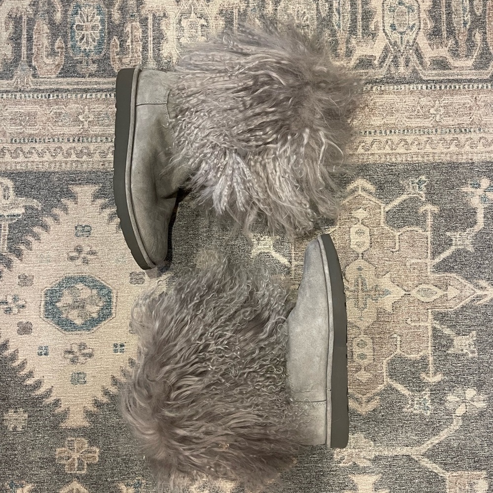 UGG Gray Shearling Fur Ankle Boots